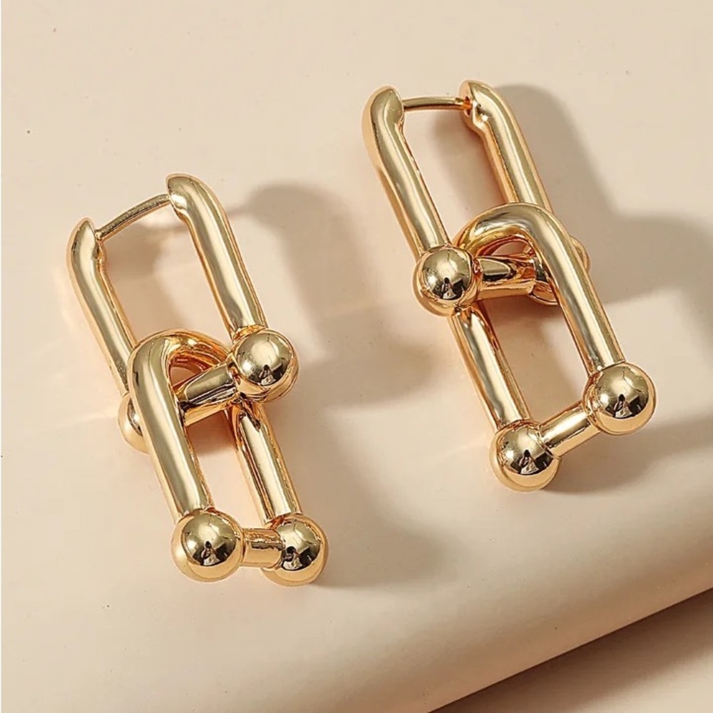 Anthro Crystal Horseshoe Mini Hinges U-Shaped 2-Dangle Drop Earrings Clear Dia - Picture 3 of 16